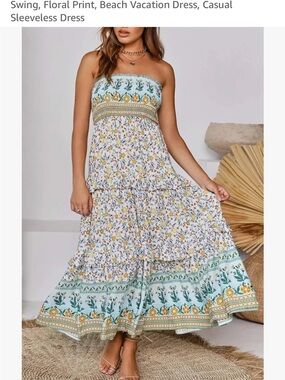 Zesica Strapless Mint and White Floral Maxi Dress size M